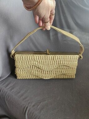 Vintage Woven Clutch Bag in Beige